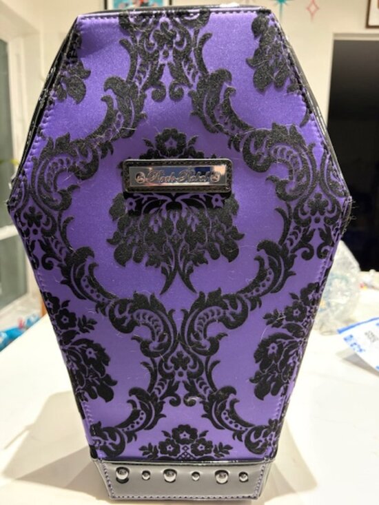 NWT Rock Rebel Damask Coffin Backpack Purple Gothic Print Bag